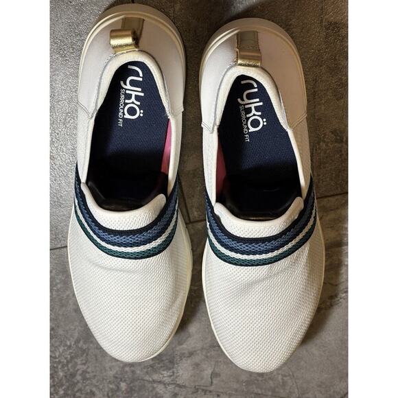 RYKA HAZE Surround Fit Slip-On Shoe White Mesh Leather Striped Strap Sz 11 M - Picture 2 of 7